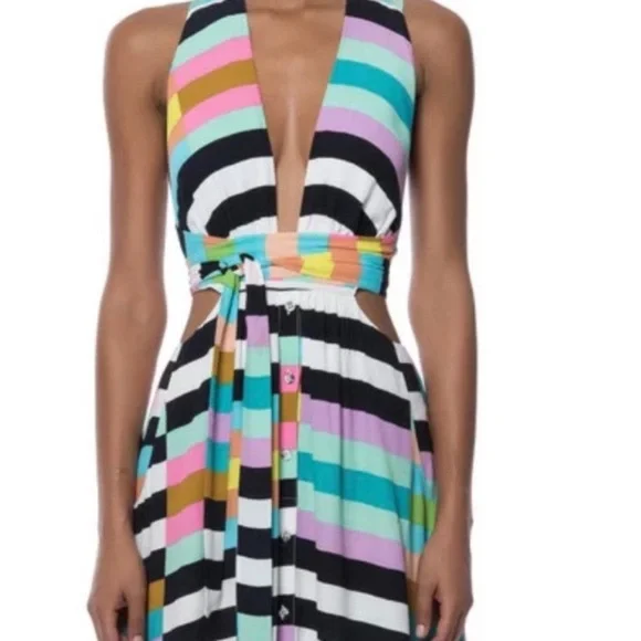 Mara Hoffman Striped rainbow multi color striped halter cross back tie Dress - Picture 4 of 7
